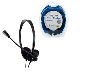 LogiLink Stereo Headset Earphones with Microphone Wired Headset Headband Calls/Music Black