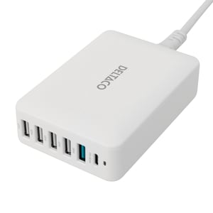 Deltaco USBC-MO100 ładowarka do urządzeń przenośnych Uniwersalne Biały Prąd przemienny, USB Szybkie ładowanie Wewnętrzna