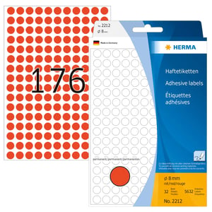 HERMA 2212 Self-Adhesive Labels, Round, Red, 5,632 pcs.