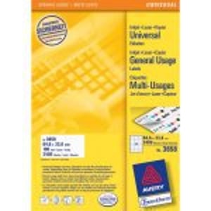 Avery Universal Labels, Weiß, 64,6 × 33,8 mm, selbstklebende Etiketten, 2400 Stück.