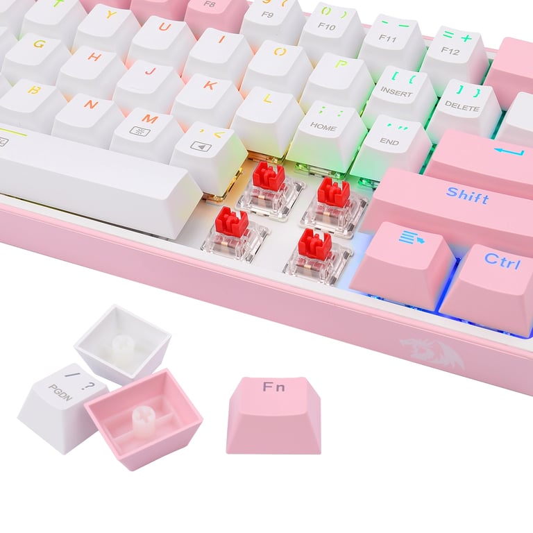 REDRAGON K617-RGB Fizz RGB White/Pink klawiatura USB Różowy, Biały