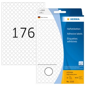 HERMA 2210 Self-Adhesive Labels, Round, White, 5,632 pcs.