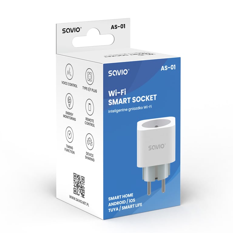 Savio WI-FI smart socket 16A AS-01 White Bezprzewodowy Biały