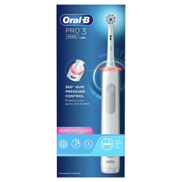 фото Електрична зубна щітка Oral-B PRO3 3000 D505.513.3 Sensitive Clean White