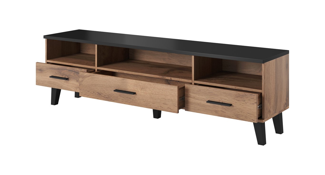 Cama stolik RTV LOTTA 180cm dąb wotan + czarny mat