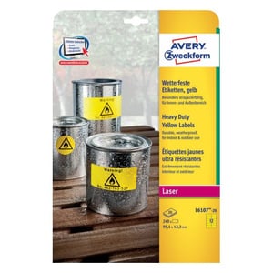 Avery L6107-20 selbstklebende Etiketten, abgerundetes Rechteck, dauerhaft, gelb, 240 Stück.