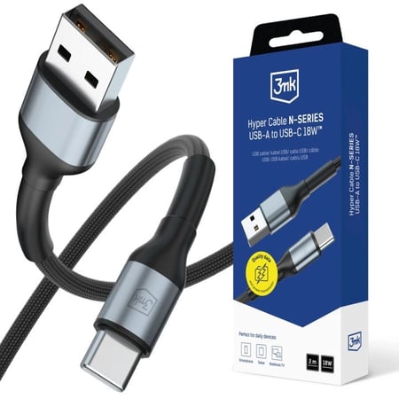 3MK 5903108680288 kabel USB USB 2.0 2 m USB C USB A 0,48 Gbit/s 18 W Czarny, Srebrny