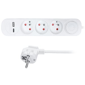 Solight PP111USBC rozgałęziacz 2 m 3 x gniazdo sieciowe Wewnętrzna Biały