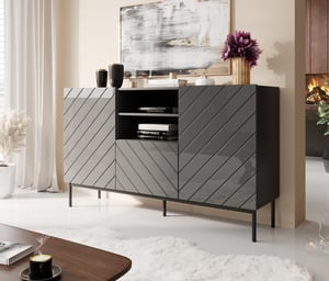 Cama Komoda ABETO na czarnym stelażu ze stali 150x42x90 grafit/grafit połysk