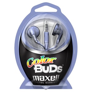 Maxell Colour Budz-hörlurar, lila. Hörlursset, sladdanslutet, blått, lila