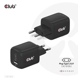 CLUB3D CAC-1913EU Ladegerät für mobile Geräte, universell, schwarz, Wechselstrom, Schnellladung, intern