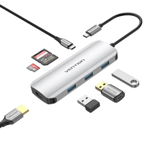 Vention TOJHB Wired USB 3.2 Gen 1 (3.1 Gen 1) Type-C Docking Station, Gray, Silver