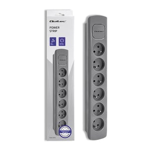 Qoltec 50277 1.8 m Power Strip, 6 Outlets, Indoor, Gray