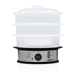 Tristar VS-3914 Dampfkochtopf mit 3 Körben. Kochplatte 1200 W, schwarz, Edelstahl, halbtransparent