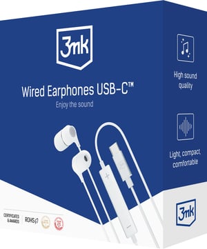 3MK Trådbundet USB-C-headset Trådbundet in-ear-headset Samtal/musik USB Type-C Vitt