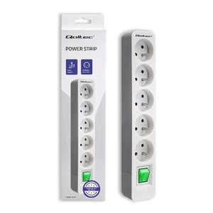 Qoltec 50290 1.8 m Power Strip, 5 Outlets, Indoor, White
