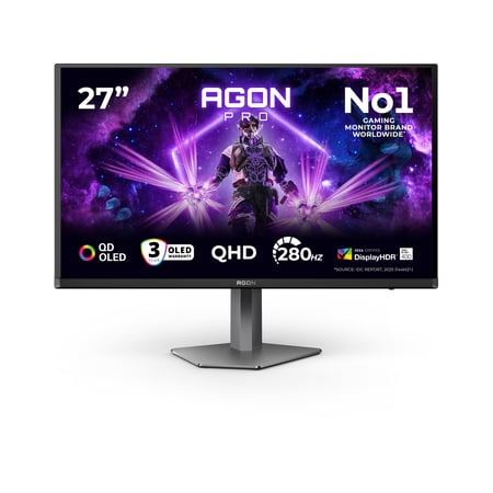 AOC AGON PRO AG276QZD2 monitor komputerowy 67,3 cm (26.5") 2560 x 1440 px Quad HD QD-OLED Czarny, Szary