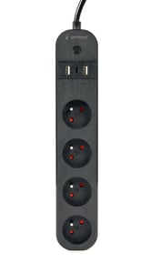 Gembird TSL-PS-F4U-01 smart eluttagslist med 4 x nätuttag av typ F, 1,5 m, 3 3680 W, svart