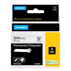 DYMO Rhino przemysłowe | trwałe etykiety poliestrowe | rolki 24 mm x 5,5 m | czarny nadruk na białym | samoprzylepne