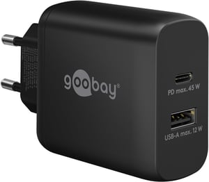 Goobay 65411 ładowarka do urządzeń przenośnych Słuchawki, Smartfon, Tablet Czarny Prąd przemienny Szybkie ładowanie Wewnętrzna
