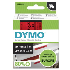 DYMO D1 Original-Etiketten | schwarzer Aufdruck auf rotem Hintergrund, 19 mm x 7 m | selbstklebende Etiketten für LabelManager-Etikettendrucker