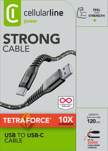 Cellularline 8018080312373 1.2 m USB Cable (USB-A to USB-C), Black
