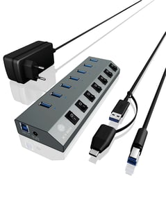 ICY BOX IB-HUB1701-C3 USB 3.2 Gen 1 (3.1 Gen 1) Type-B 5000 Mbit/s Anthracite