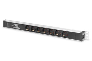Digitus PDU-Steckdosenleiste, 7x Schuko-Steckdose, 2,0 m, 1x Unischuko-Stecker, 16 A, Überspannungsschutz, Netzfilter, Aluminiumprofil