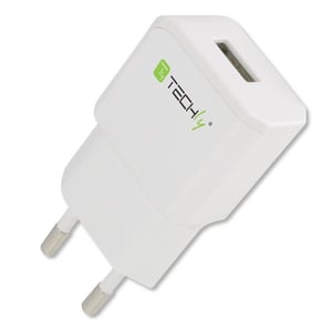 Techly IPW-USB-21EC Charger for Portable Devices: GPS, MP3, Palmtop, Smartphone, Tablet—White, AC, Indoor