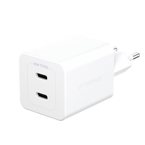 PanzerGlass empower™ by ® Turbo 45W Ladegerät inkl. 2 x USB-C | EU-Stecker | Silber-Weiß Smartphone Weiß Wechselstrom Schnellladung Intern