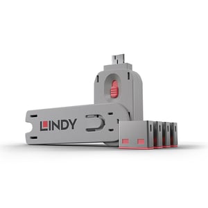 Lindy 40450 Port Blocker Port Lock + USB Type-A Key Pink Acrylonitrile Butadiene Styrene (ABS) Copolymer 5 pcs.