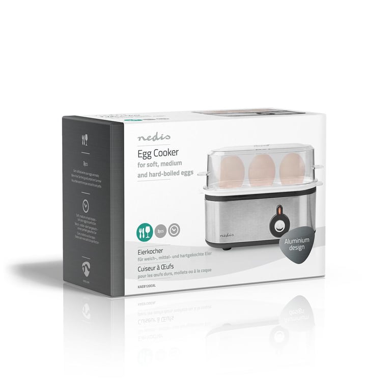 Nedis KAEB120EAL jajowar 3 jaj. 210 W Aluminium, Czarny, Przezroczysty