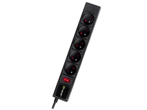 Tracer PowerGear Black 5-outlet power strip, 1.5 m