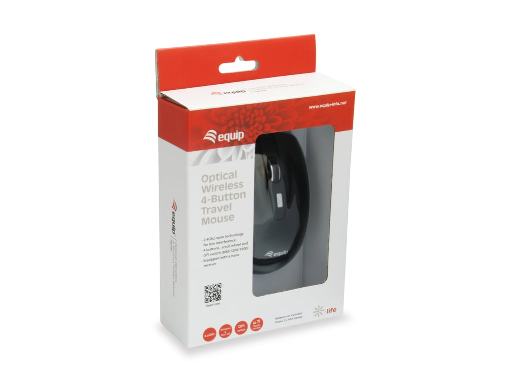 Equip 245104 myszka Podróżniczy Oburęczny RF Wireless Optyczny 1600 DPI