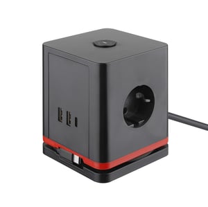 Olympia SW 1000 1.5 m Power Strip, 3 Outlets, Indoor, Black, Red