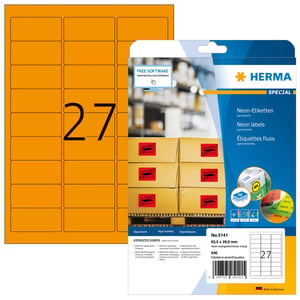HERMA 5141 Self-Adhesive Labels, Rounded Rectangle, Permanent, Orange, 540 pcs.