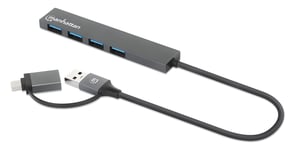 Manhattan 181006 USB 3.2 Gen 1 (3.1 Gen 1) Type-A-hubbar och koncentratorer, 5000 Mbit/s, grå