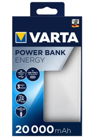 Varta Energy 20000 Litowo-polimerowy (LiPo) 20000 mAh Czarny, Biały