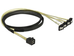 DeLOCK 85685 SCSI-kabel, svart, gul, 1 m, 1 x Mini SAS HD SFF-8643, 4 x SATA 7-stifts
