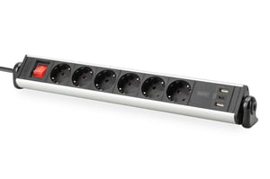 Digitus 6-fach-Steckdosenleiste für den Bürogebrauch mit 3 USB-Anschlüssen