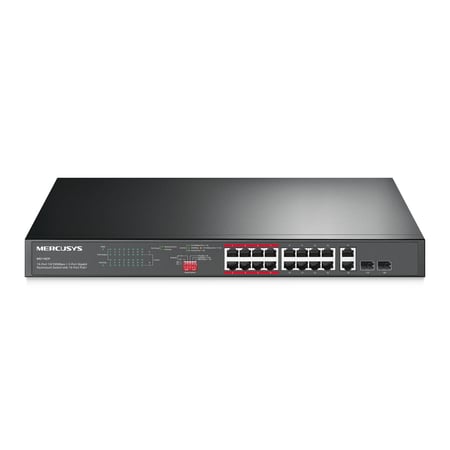 Mercusys 16-PORT 10/100MBPS+ 2-PORT GB RCK 16-PORT POE+ Nie zarządzany Fast Ethernet (10/100) Obsługa PoE Czarny