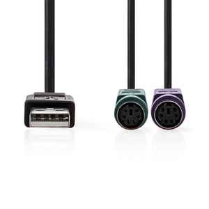 Nedis CCGB60830BK03 PS/2-kabel 0,3 m USB A 5-p DIN Svart
