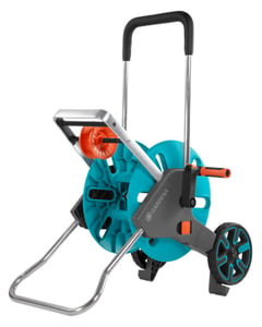 Gardena AquaRoll M Easy Handwagen mit Aufrollvorrichtung, schwarz, blau, orange