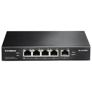 Edimax ES-5104PH Netzwerk-Switch, unmanaged, L2 Fast Ethernet (10/100), PoE-Unterstützung, schwarz
