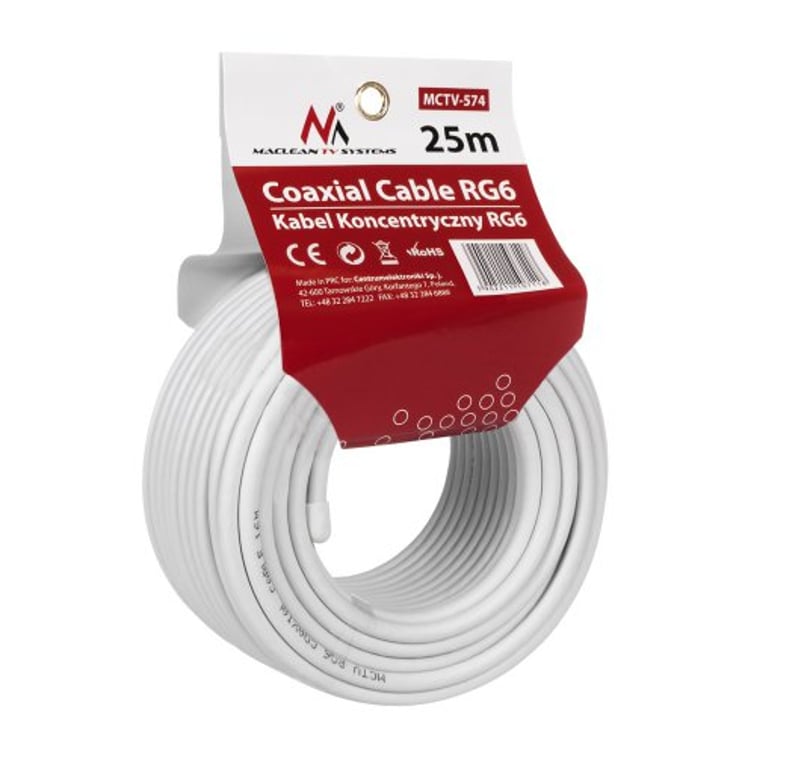 Maclean MCTV-574 kabel koncentryczny RG-6/U 25 m Biały