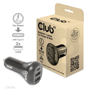 CLUB3D CAC-1921 Ladegerät für mobile Geräte, Laptop, schwarz, automatischer Zigarettenanzünder