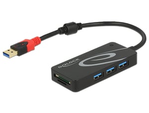 DeLOCK HUB USB 3.0 3-Port External + 2 x SD Slot USB 3.2 Gen 1 (3.1 Gen 1) Type-A Black