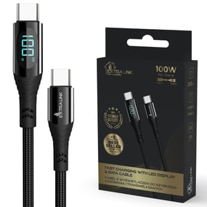 Extralink Smart Life USB Type-C to Type-C Cable Braided Black with LED display | USB-C Cable | 100W, 200cm kabel USB