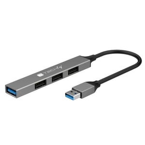Techly IUSB32-HUB4A-3U2SLS Wired USB 3.2 Gen 1 (3.1 Gen 1) Type-A Docking Station, Gray