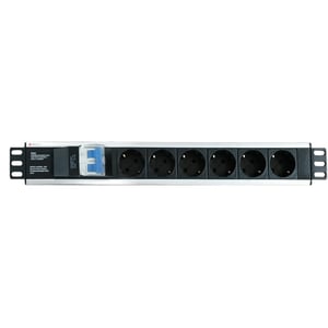 Techly I-CASE STRIP-16SH PDU-Stromverteiler mit 6 Netzanschlüssen, 1,5 HE, Schwarz, Silber